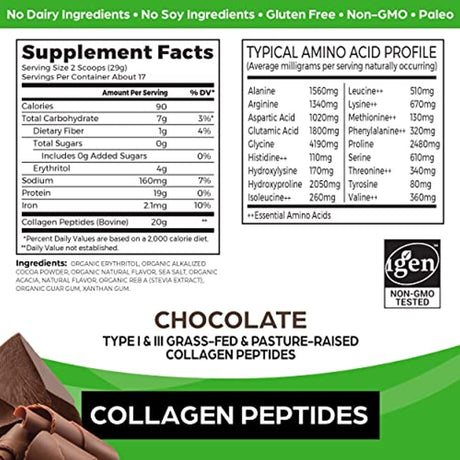 Orgain Hydrolyzed Collagen Peptides Powder, 20G of Chocolate Grass Fed Collagen - Hair, Skin, Nail, & Joint Support Supplement, Paleo & Keto, Gluten Free, Dairy Free, Non-Gmo, 1Lb (Packaging May