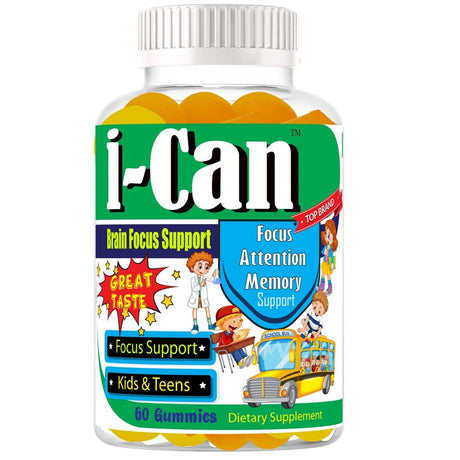 I-Can Brain Booster Supplement for Kids, Improve Focus & Attention - 60 Gummies