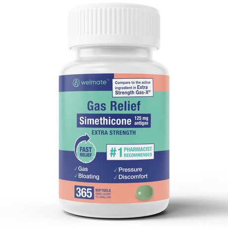 Welmate Simethicone 125 Mg - Extra Strength Gas Relief - IBS & Bloating Support - 365 Count Softgels