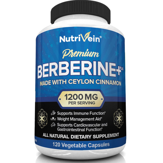 Nutrivein Premium Berberine HCL 1200Mg plus Organic Ceylon Cinnamon - 120 Capsules