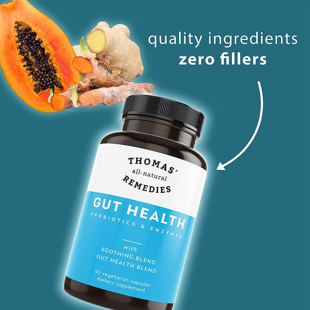 Thomas' All-Natural Remedies Gut Health with Digestive Enzymes, Probiotics, Ginger, Papaya, and Turmeric for Digestion and Bloating Relieve 90