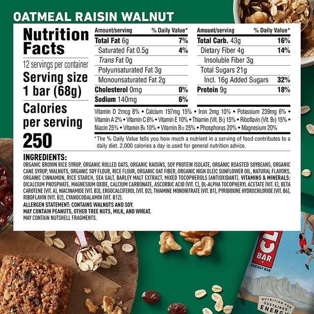 CLIF BARS - Energy Bars - Oatmeal Raisin Walnut - Made with Organic Oats - Plant Based Food - Vegetarian - Kosher (2.4 Ounce Protein Bars, 24 Count)