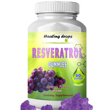 Resveratrol Gummies - Potent Resveratrol Supplement for Immune & Digestive Support Antioxidant Heart & Brain Wellness Resveratrol 1200Mg Healing Drops