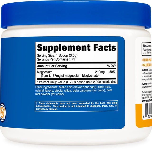Nutricost Magnesium Bisglycinate Powder (Peach Mango, 250 Grams) - Supplement