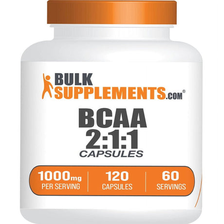 Bulksupplements.Com BCAA 2:1:1 Capsules, 1000Mg - Muscle Strengthening Supplements (120 Gel Capsules - 60 Servings)