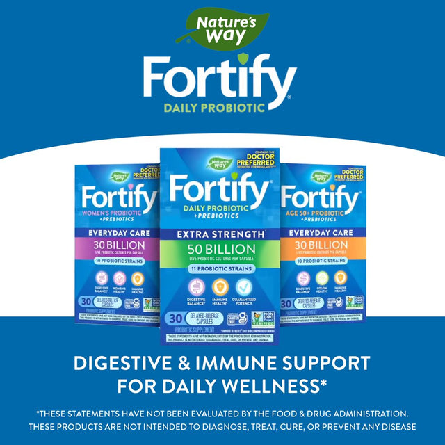 Fortify Women'S Extra Strength Probiotic Capsules, 50 Billion Live Probiotics, 30 Count