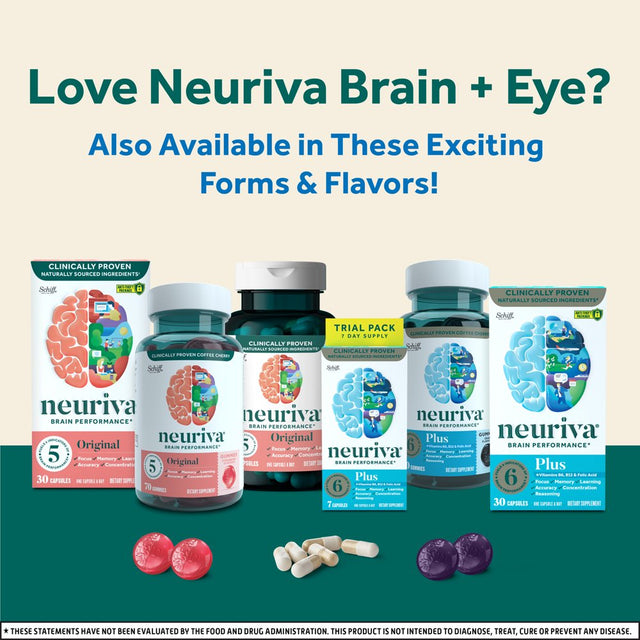 Neuriva Brain + Eye Support Capsules (30 Count), with Vitamins a C E, Zinc, Zeaxanthin, Antioxidants, Filters Blue Light, Decaffeinated, Vegetarian, Gluten & GMO Free