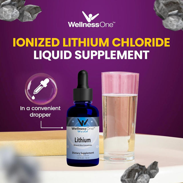 Wellnessone Liquid Lithium Supplements - Ionic Lithium Supplement Liquid Vitamins for Mood, Focus & Brain Support - Easy-To-Take Organic Brain & Focus Supplement for Men, Women & Kids - 1.67 Fl Oz