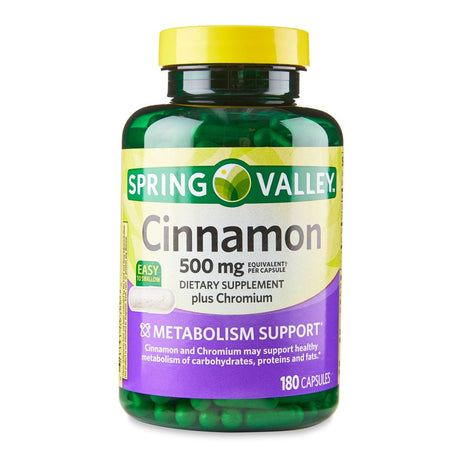 Spring Valley Cinnamon plus Chromium Dietary Supplement Capsules, 500 Mg, 180 Count