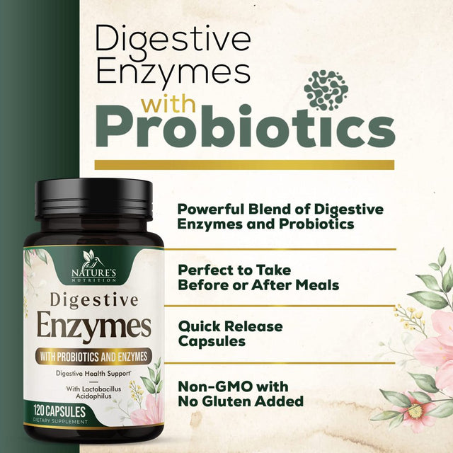 Digestive Enzymes with Probiotics and Bromelain - Extra Strength Digestive Enzyme Health Supplement for Women and Men - Supports Digestion, Gas, Bloating, and Gut Health, Non-Gmo - 120 Capsules