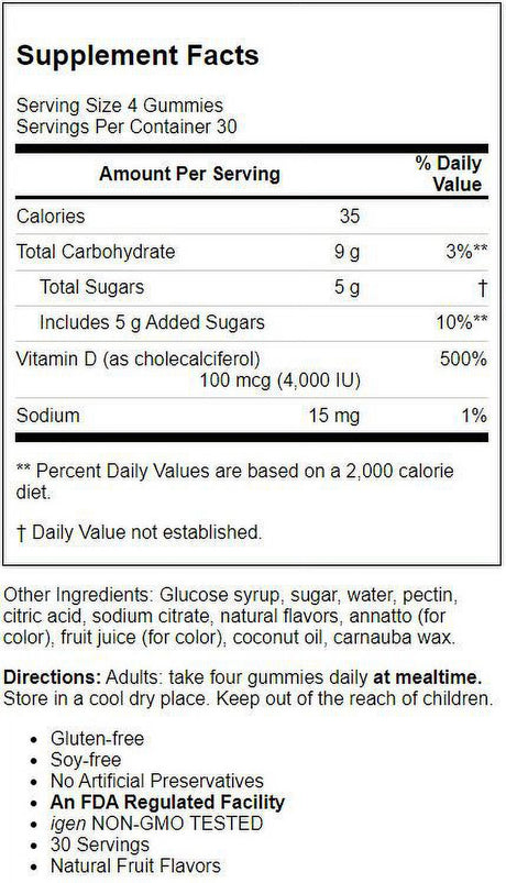 Carlson Labs - Super Vitamin D3 Gummies Natural Fruit 4000 IU - 120 Gummies