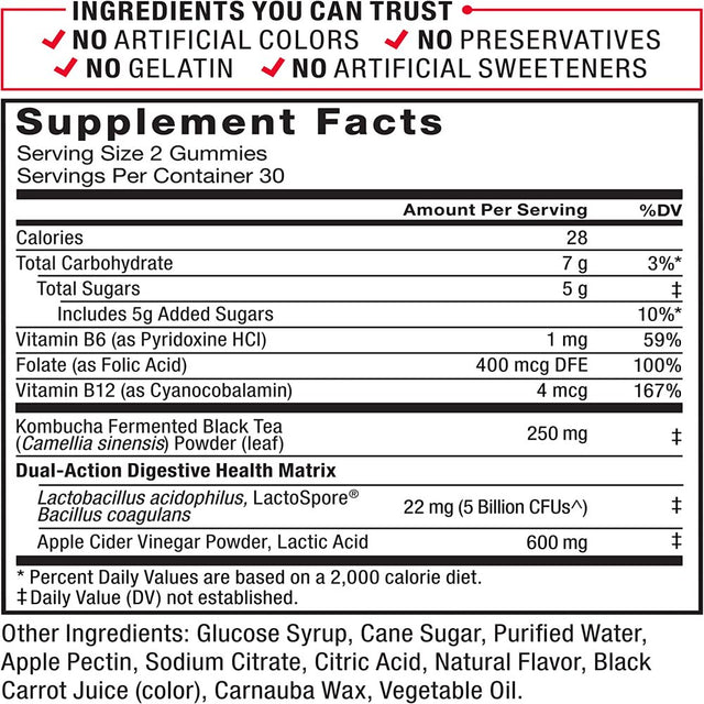 Force Factor Probioslim Kombucha Gummies, Peach for Digestive Health, Probiotics for Women and Men Made with 5 Billion Cfus, 60 Gummies (2 Pack) *EN