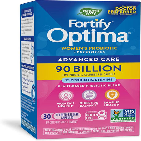 Nature’S Way Fortify Optima Women’S Daily Probiotic, 90 Billion, 15 Strains, Prebiotic, 30 Capsules