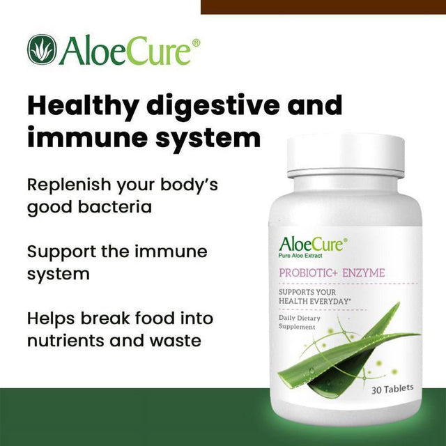 Aloecure Probiotic + Enzyme Digestive Supplement with Prebiotics, 2.4 Billion CFU, 30 Capsules