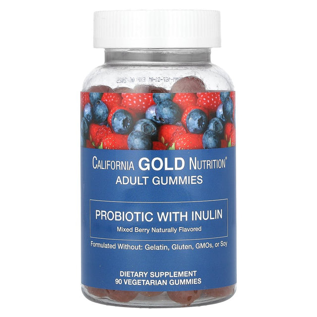 California Gold Nutrition Probiotic with Inulin Gummies, Natural Mixed Berry, 90 Vegetarian Gummies