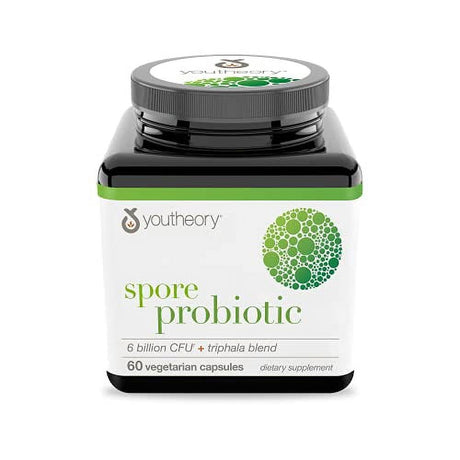 Youtheory Spore Probiotic for Digestive Health, Gluten Free, Dairy Free, Soy Free Probiotics for Women and Men, No Refrigeration Required, 60 Capsules