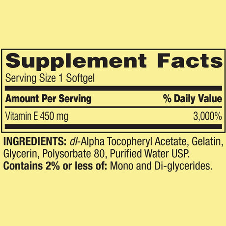 Spring Valley Extra Strength Water Dispersible Vitamin E Softgels, 450 Mg (1,000 IU), 100 Count