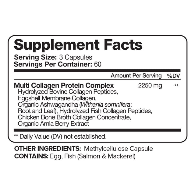 Nutrivein Multi Collagen Pills 2250Mg - 180 Capsules - Healthy Joints, Hair, Skin, Nails