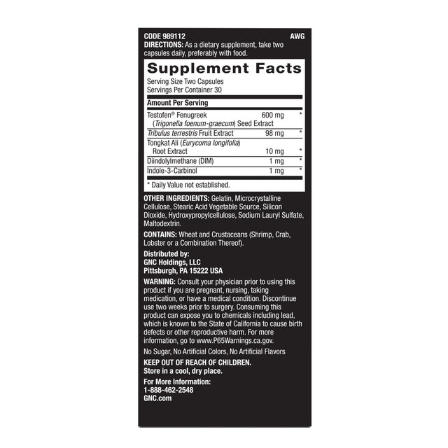 GNC Men'S Advanced Testosterone, 60 Capsules, Supports Healthy Testosterone Levels and Peak Male Performance