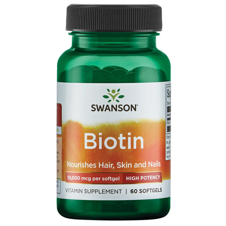 Swanson Premium Super Strength Biotin Softgels, 10,000 Mcg, 60 Count