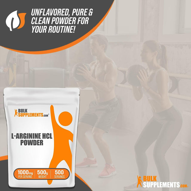 BULKSUPPLEMENTS.COM L-Arginine Hcl Powder - L-Arginine 1000Mg, Arginine Supplement - Nitric Oxide Supplement, Nitric Oxide Powder - Pure & Gluten Free, 1000Mg per Serving, 500G (1.1 Lbs)