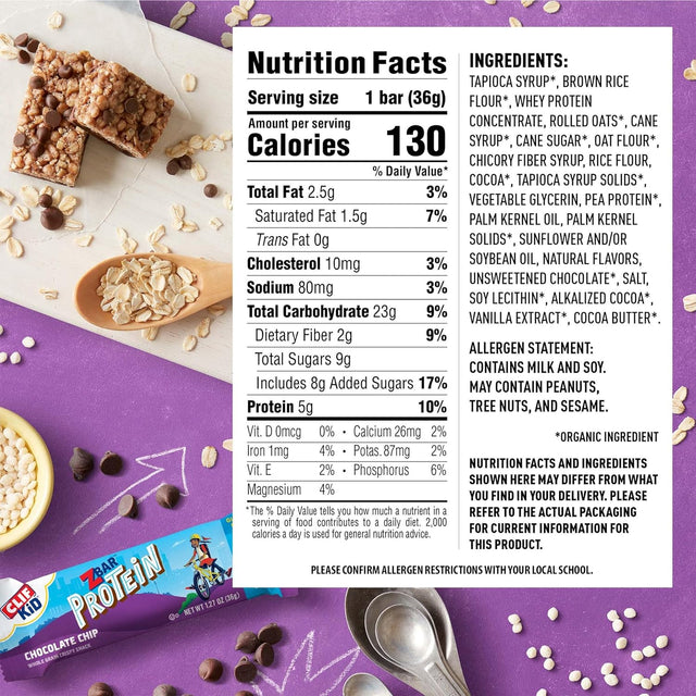 CLIF Kid Zbar Protein - Chocolate Chip - Crispy Whole Grain Snack Bars - Made with Organic Oats - Non-Gmo - 5G Protein - 1.27 Oz. (5 Pack)