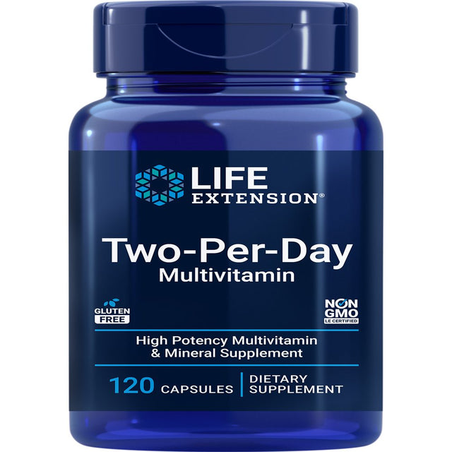 Life Extension Two-Per-Day Multivitamin - High-Potency Vitamin & Mineral Supplement, Nutrients, Plant Extracts, Quercetin, 5-MTHF Folate & More - Gluten-Free, Non-Gmo - 120 Capsules (2-Month Supply)