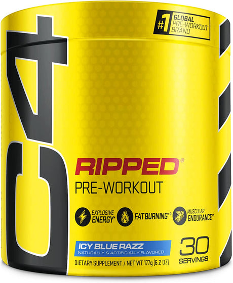 Cellucor C4 Ripped Pre Workout Powder ICY Blue Razz | Creatine Free + Sugar Free Preworkout Energy Supplement for Men & Women | 150Mg Caffeine + Beta Alanine | 30 Servings