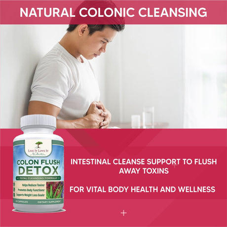 Colon Flush Detox (60 Caps) by Live It Love It, Colon Cleanse Capsules Probiotic Support Weight Loss