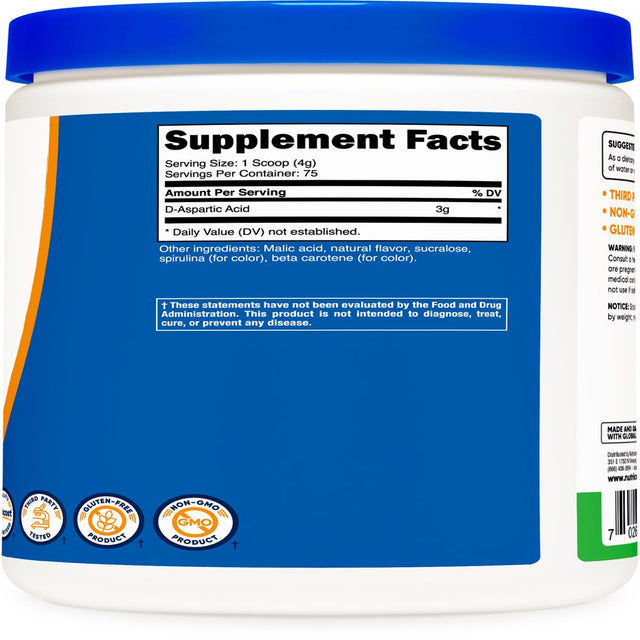 Nutricost D-Aspartic Acid (DAA) Powder 300G (Green Apple) -Gluten Free, Non-Gmo