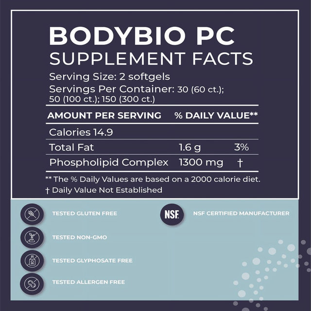 Bodybio - PC Brain Supplement 300 Phosphatidylcholine Softgels