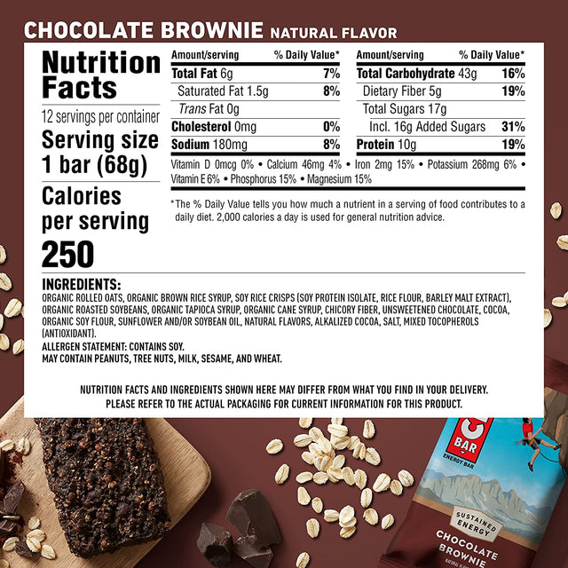 CLIF BARS - Energy Bars - Chocolate Brownie Made with Organic Oats - Plant Based Food - Vegetarian - Kosher (2.4 Ounce Protein Bars, 12 Count) Packaging May Vary