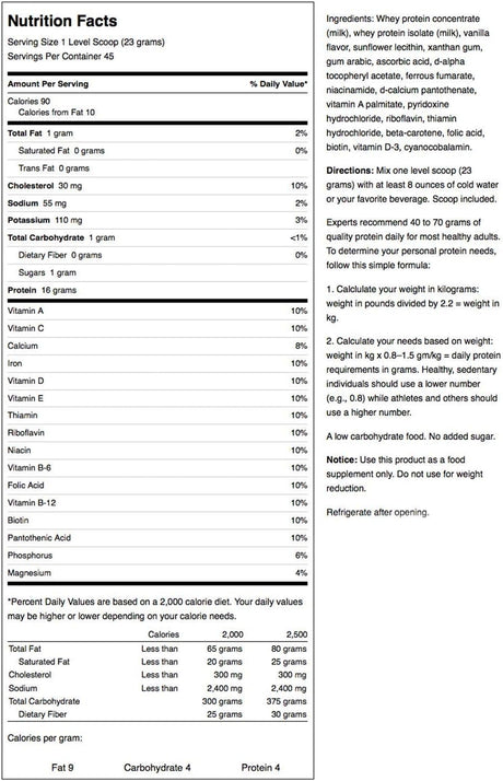 Whey Protein Powder 36.5 Oz Vanilla Flavor (1,035 Grams)