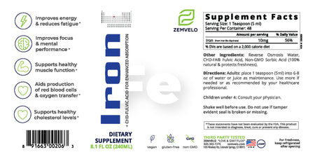 Liquid Ionic Iron Supplement | Support Energy, Focus, & Mental Clarity, Blood Oxygen Levels, Healthy Heart & Muscle Support | 8 Oz, 48 Day Supply