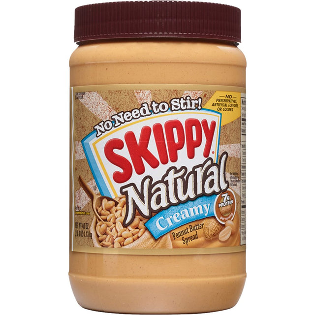 SKIPPY Natural Creamy Peanut Butter Spread, 7 G Protein per Serving, Plastic Jar 40 Oz