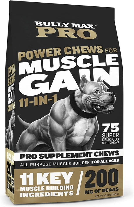 11-In-1 Muscle Gain Power Chews - High Protein Dog Food Health Supplement for Puppy and Adult Dogs | Premium Muscle Builder for All Breeds with Natural Ingredients - 75 Tasty Soft Dog Chews