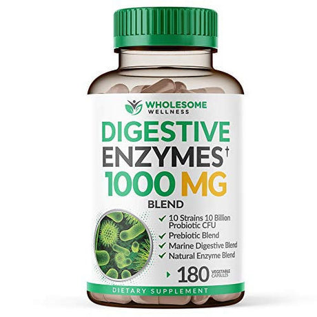 Digestive Enzymes 1000MG plus Prebiotics & Probiotics Supplement, 180 Capsules, Organic Plant-Based Vegan Formula for Better Digestion & Lactose Absorption with Amylase & Bromelain, 1-2 Month Supply