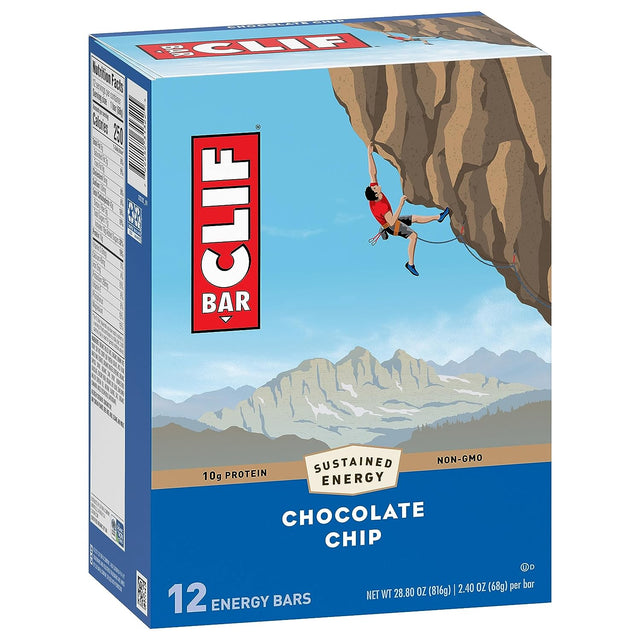 CLIF BAR - Chocolate Chip - Made with Organic Oats - 10G Protein - Non-Gmo - Plant Based - Energy Bars - 2.4 Oz. (12 Pack)