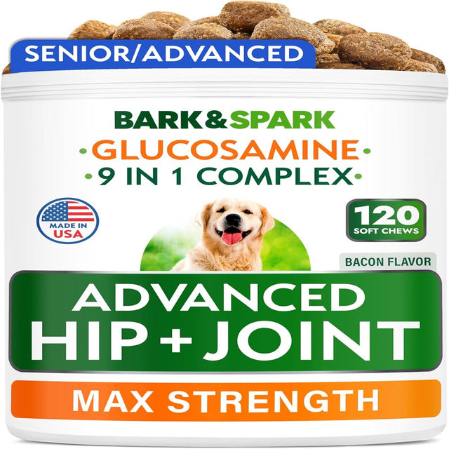 Glucosamine Dog Treats - Senior Advanced Joint Health W/ Chondroitin, Omega-3 - Old Dog Joint Pain Relief Supplement - Hip & Joint Care - Made in USA - Bacon Flavor - 120 Soft Chews