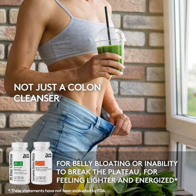 Youth & Tonic Natural Colon Cleanse and Detox Weight Loss Pills with Senna Chromium Probiotics