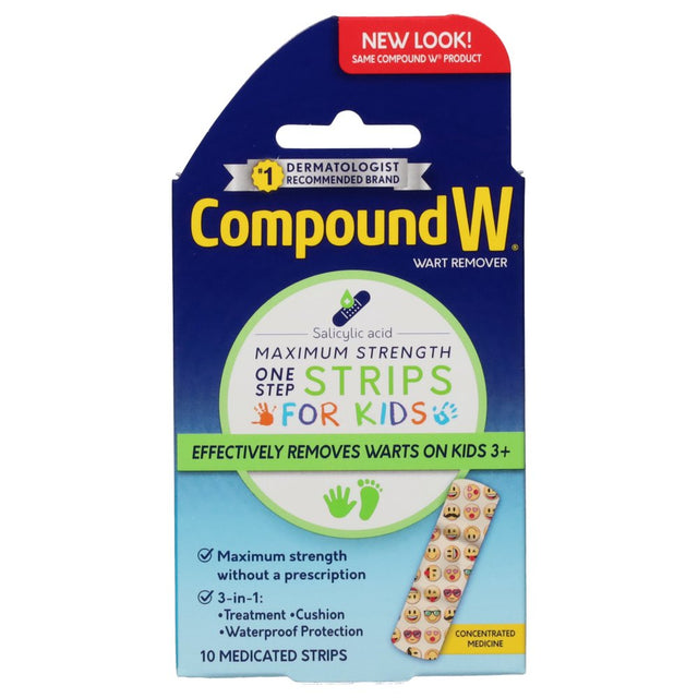 Compound W One Step Wart Remover Strips for Kids, 10 Medicated Strips