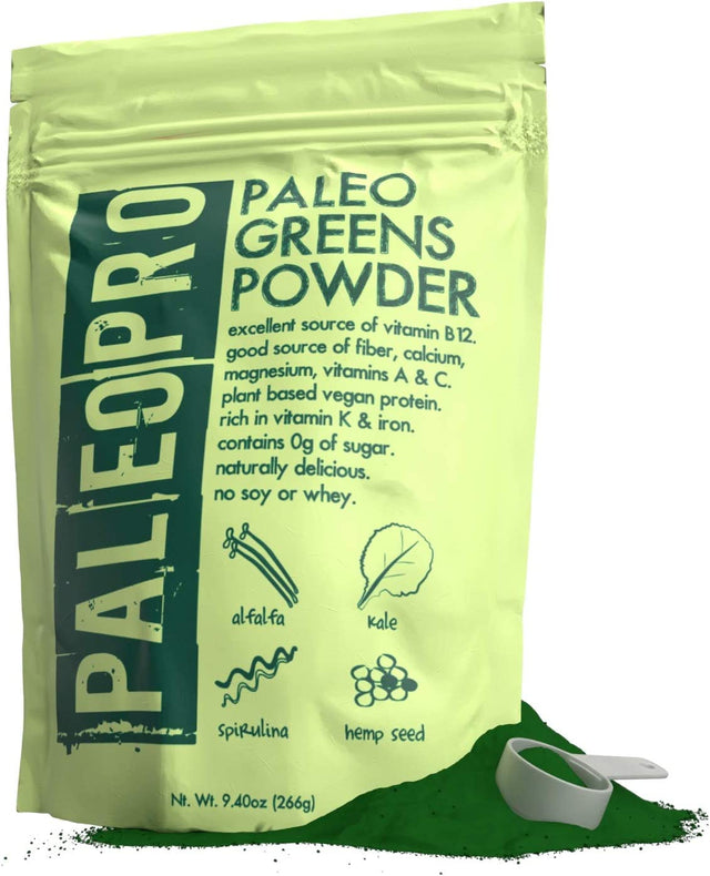 Paleopro Paleo Greens Powder, Plant-Based Vegan Protein Powder, Vitamin B12, Keto Ingredients, Gluten-Free, Good Source of Fiber, Calcium, Magnesium, Vitamins a & C, Vitamin K & Iron, No Sugar, 9.4Oz