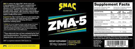 SNAC ZMA-5 Sleep Aid Supplement, Promote Muscle Recovery & Growth, Immune Support, & Restorative Sleep with Zinc, Magnesium & 5-HTP, Post Workout, before Bed ZMA Supplements 90 Veggie Capsules