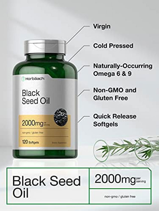 Black Seed Oil 2000Mg | 120 Softgel Capsules | Cold Pressed Nigella Sativa Pills | Non-Gmo, Gluten Free | by Horbaach