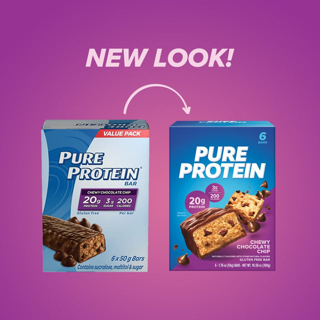 Pure Protein Bars, Chewy Chocolate Chip, 20G Protein, 1.76 Oz, 6 Ct