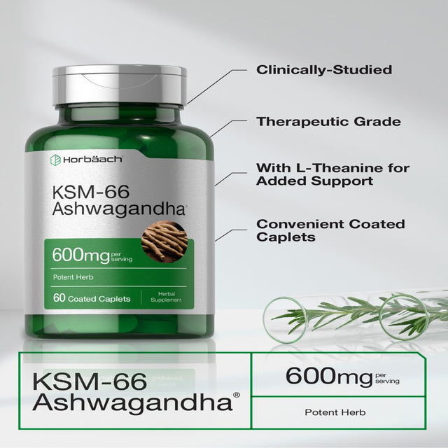 KSM-66 Ashwagandha 600Mg | 60 Caplets | Vegan Supplement | by Horbaach