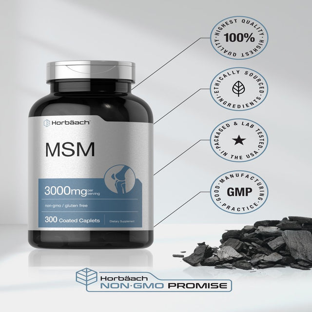 MSM Supplement | 3000Mg | 300 Vegetarian Caplets | with Calcium | by Horbaach