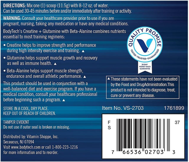 Bodyteach Creatine and Glutamine with Beta Alanine Fruit Punch - Supports Muscle Growth, Recovery and Immune Health (12.6 Ounce Powder)