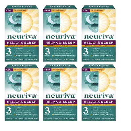 NEURIVA Melatonin Free Natural Sleep Aid Supplement with L-Theanine 6 Pack