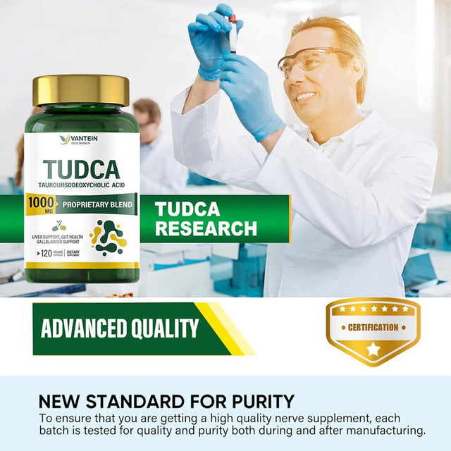 Vantein TUDCA Supplements 1000Mg, 120 Capsules TUDCA Liver Supplement for Liver Cleanse Detox and Repair, Promotes Digestive Health and Eye Health, 60 Day Supply